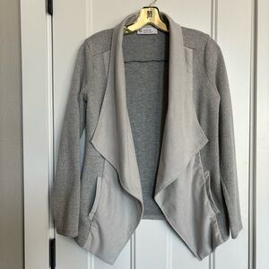leela & lavender - Boutique Gray Blazer & Draped Open Front & Waterfall Lapels